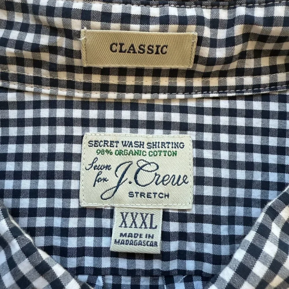 J.Crew Stretch Organic Cotton Gingham Button Down Shirt Men's 3XL Navy White